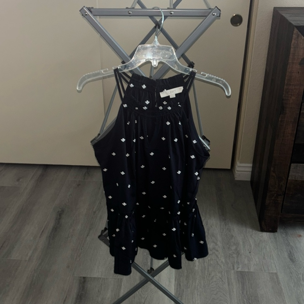 Navy Blue ladies top with peekaboo in front and back